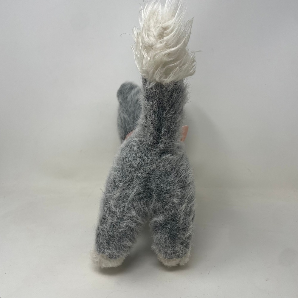 Vintage Grey White Plush Kitten Stuffed Animal Pink Ribbon Green Eyes Standing - Picture 4 of 6